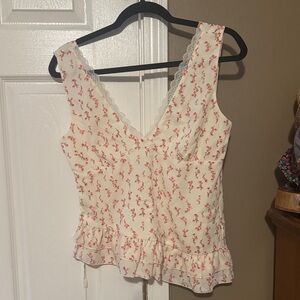 Wild Fable Floral V-Neck Blouse - Cream and Pink